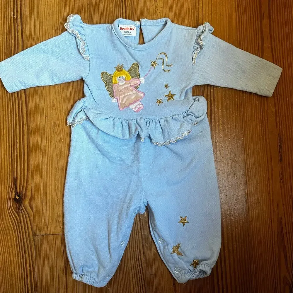 Healthtex light blue vintage sweater princess ruffle‎ sleeper SIZE 6M